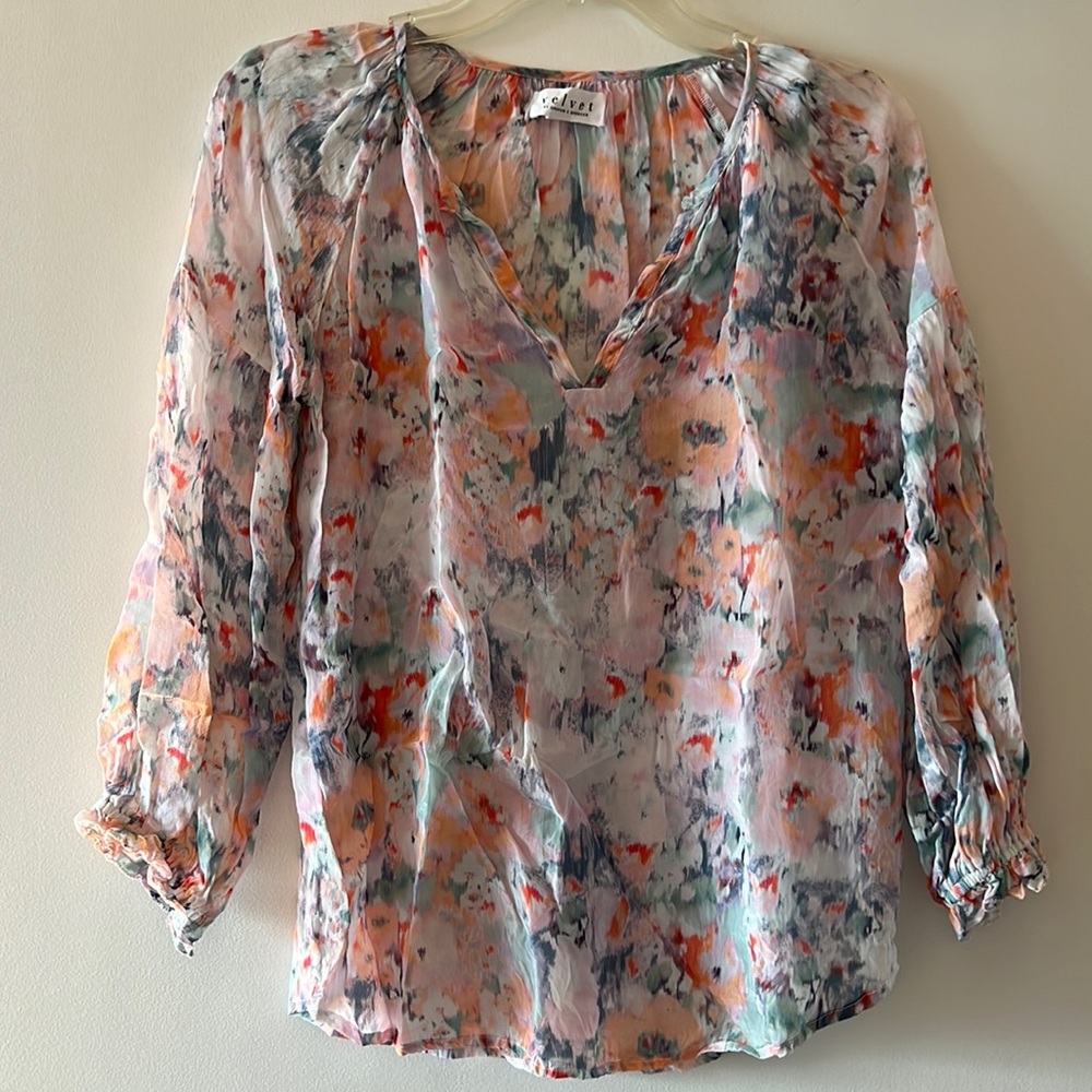 Velvet By Graham & Spencer 3/4 Sleeve Floral Blouse